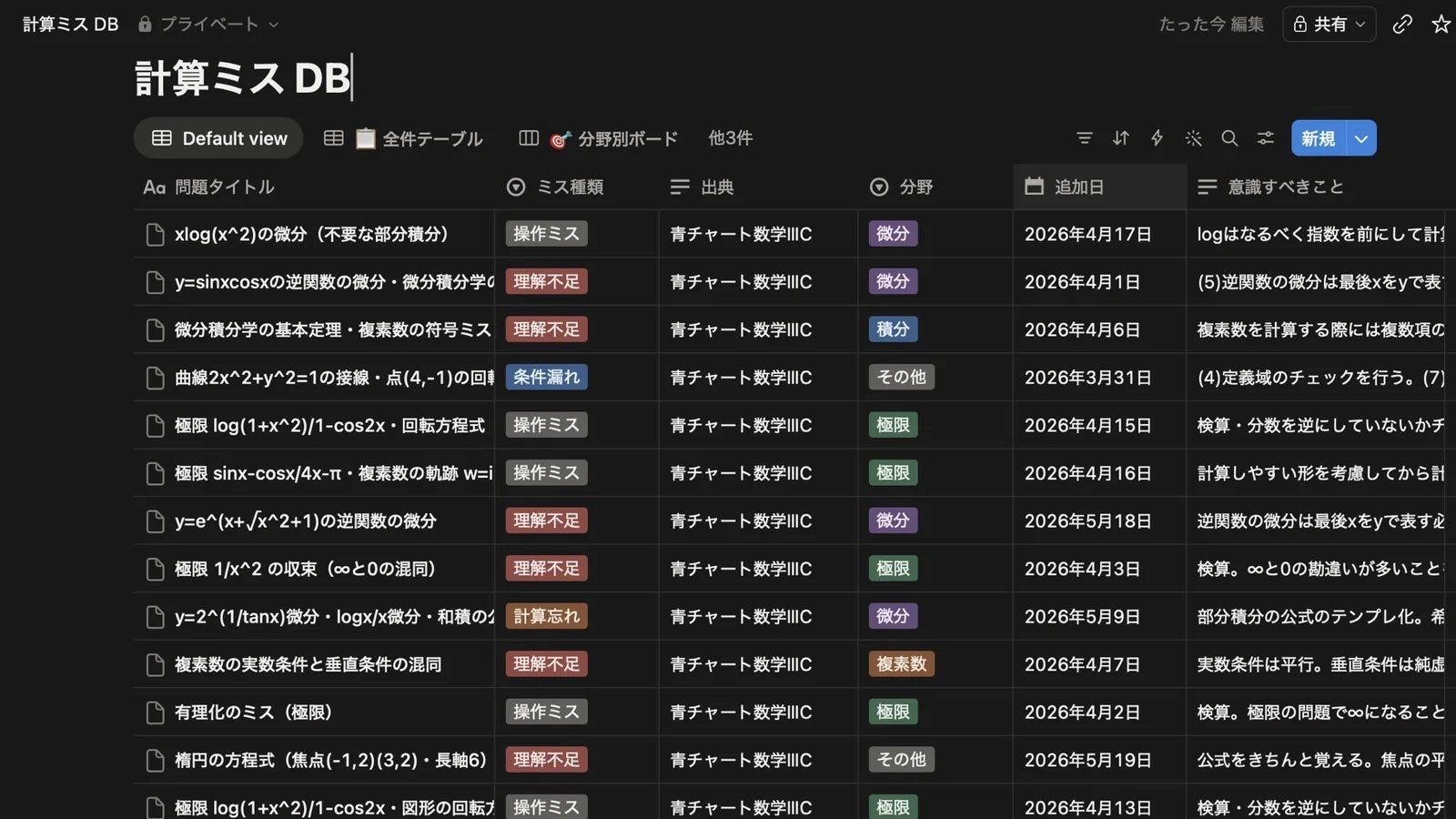 実際の生徒ページ(Notion学習管理システム)のデモ画面